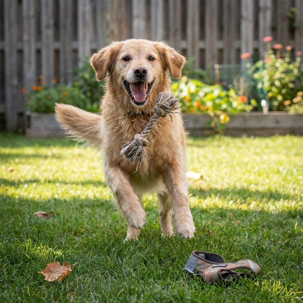 Dog playing happily