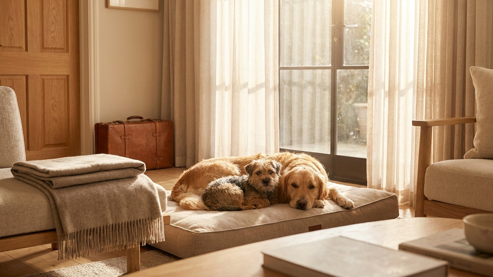 A happy dog relaxing in a cozy home environment in Irvine