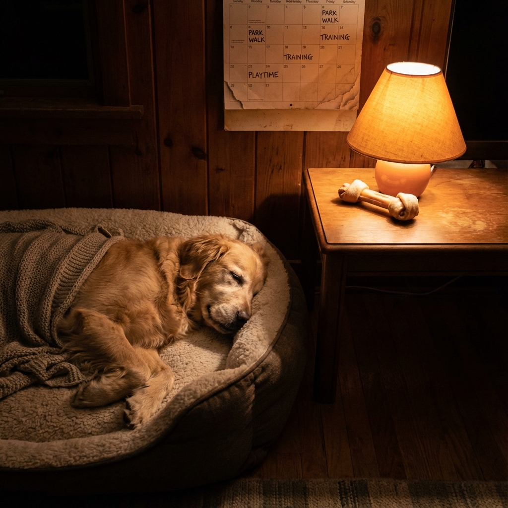 Dog sleeping soundly in a cozy bed